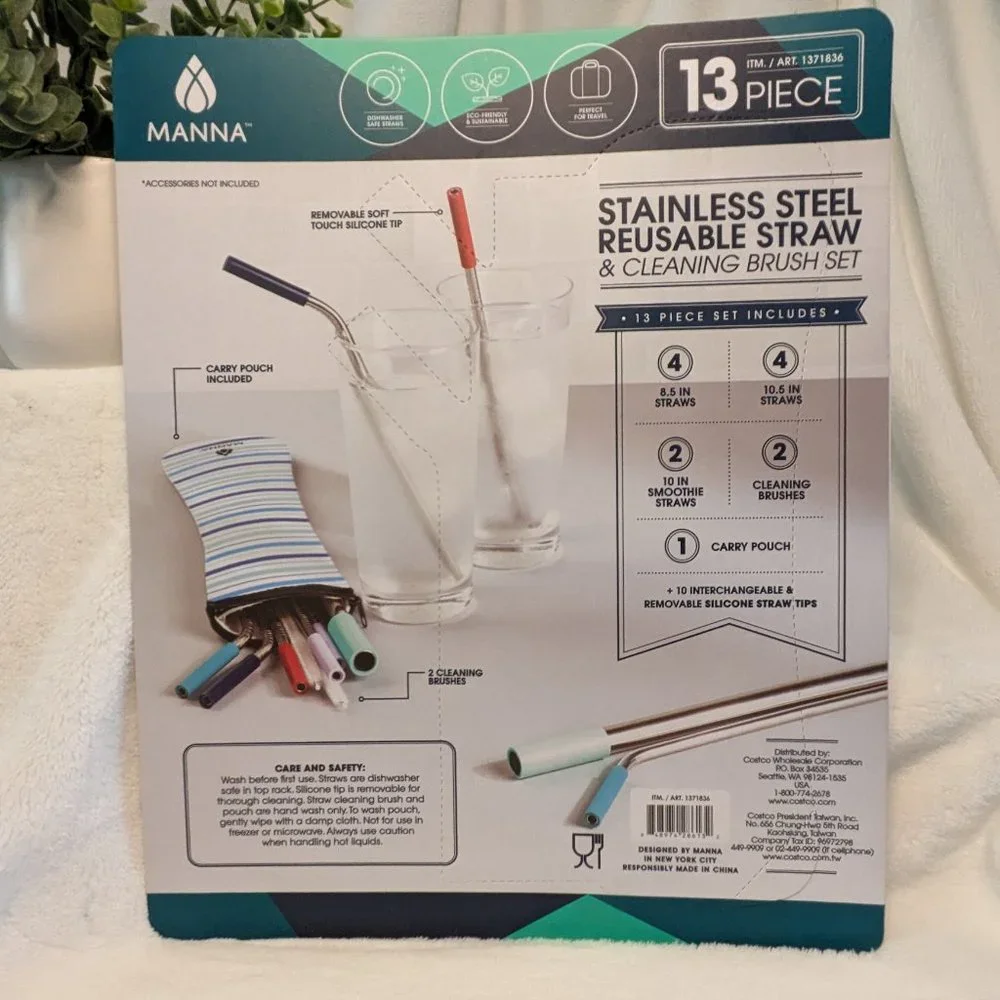 🌸 13 pc. Stainless Steel Straw Kit, Reusable Straws, Smoothie Straws etc NIB